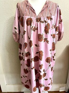 Knox Rose Pink Floral Boho Peasant Dress with Rust Accents